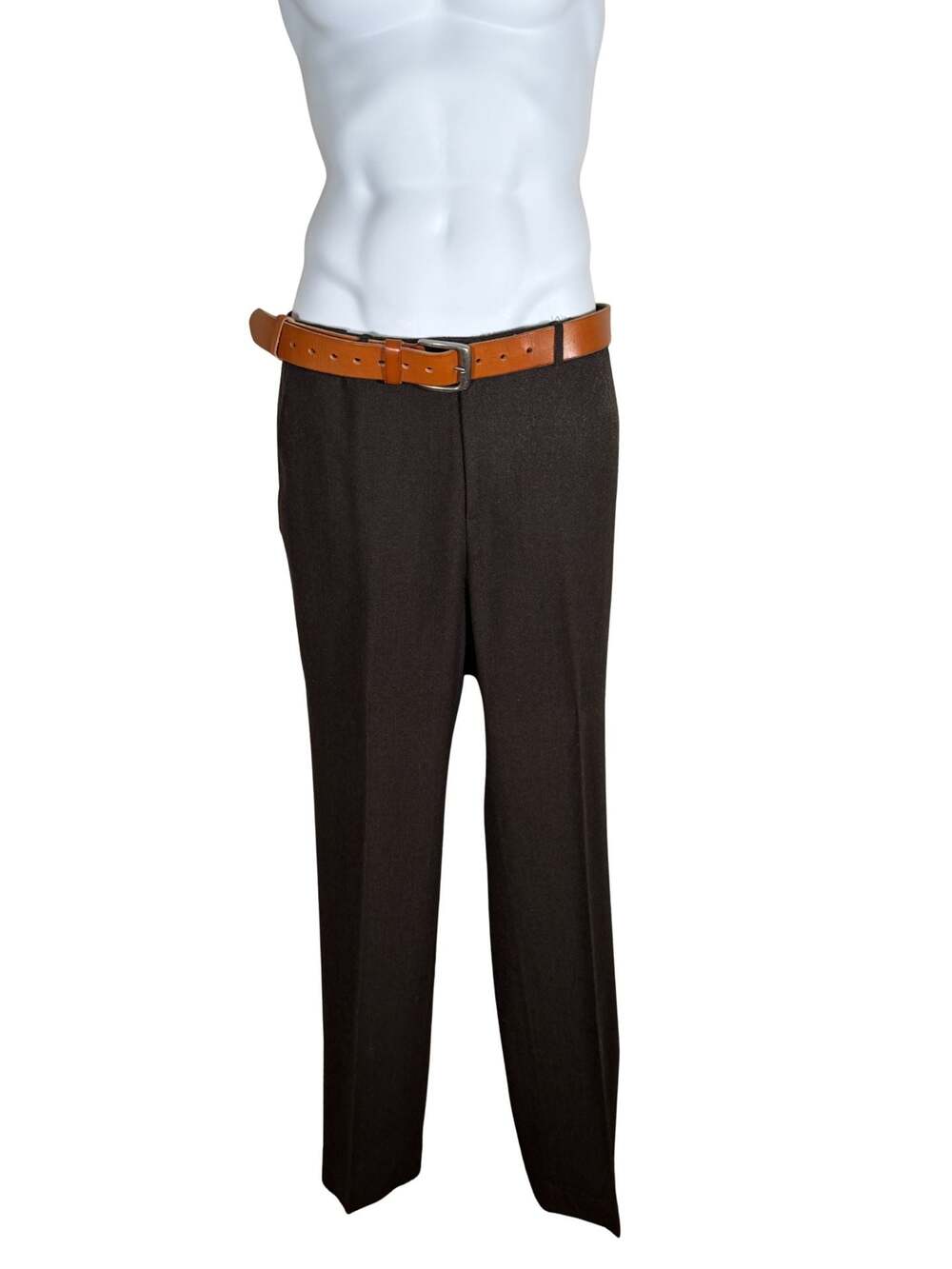 Classic Pattern Men's Herringbone Dress Trousers, Brown, Size 34